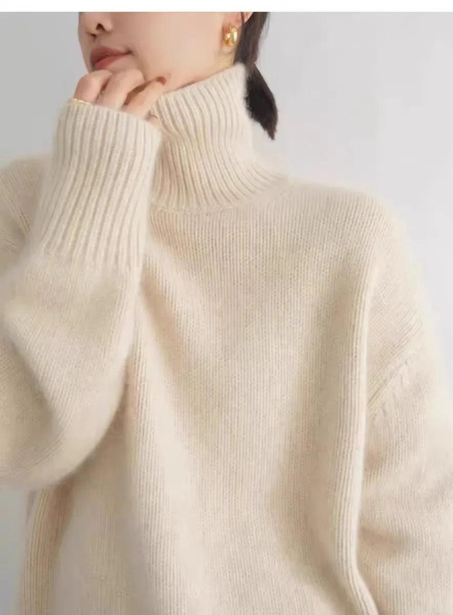 2024 Autumn and Winter New Thick Cashmere Sweater Women High Neck Pullover Sweater Warm Loose Knitted Base Sweater Jacket Tops