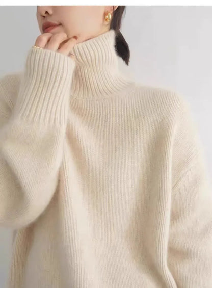 2024 Autumn and Winter New Thick Cashmere Sweater Women High Neck Pullover Sweater Warm Loose Knitted Base Sweater Jacket Tops