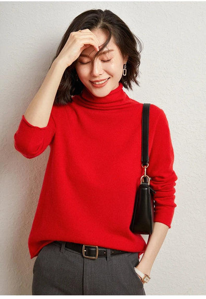 100%Merino Pure Wool Sweater Women's AutumnWinter Long Sleeve High Neck Pullover Warm High Quality Solid Color Basic Knit Jumper