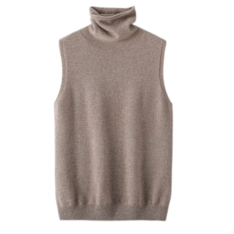 Women 100% Merino Wool Sleeveless Pullovers Turtleneck Sweater Waistcoat Wool Knitwear Spring Autumn Winter Fashion Vest Tops