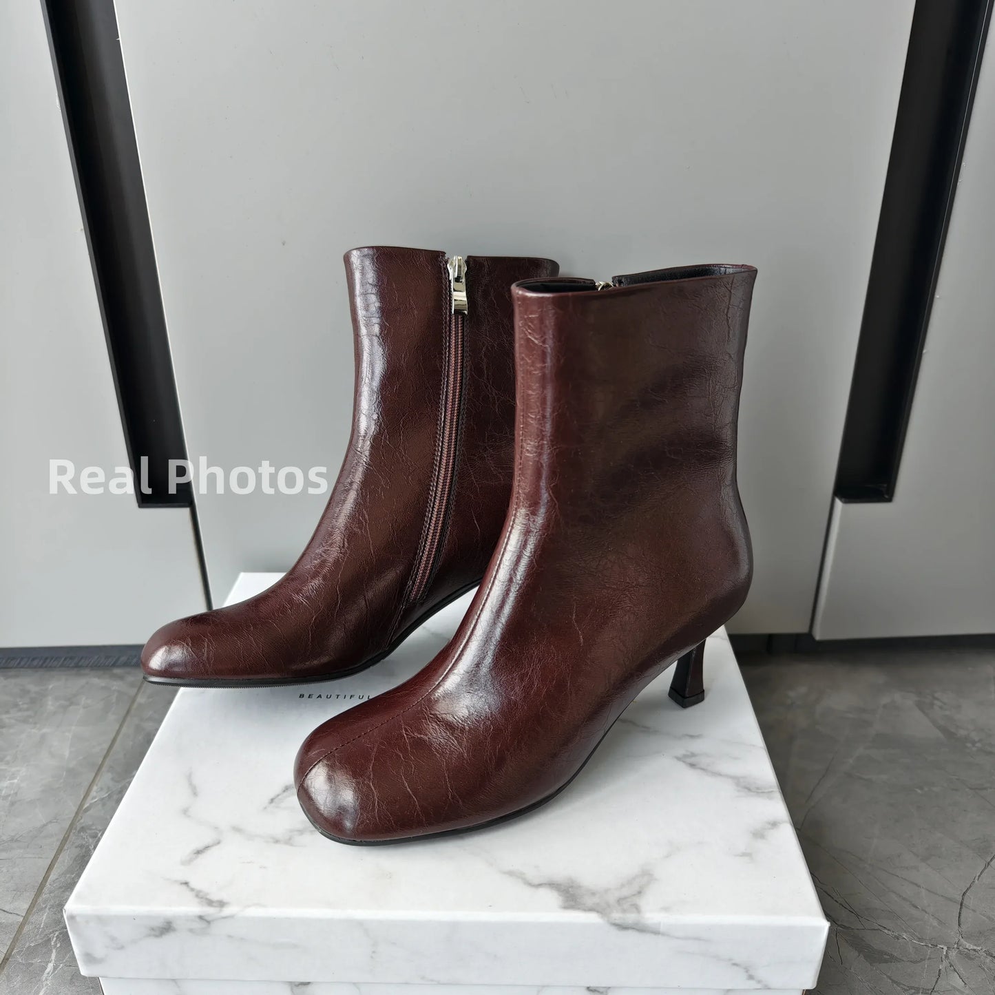 FEDONAS Fashion Women Genuine Leather Thin High Heels Warm Autumn Winter Ankle Boots Round Toe Short Elegant Short Boots Shoes