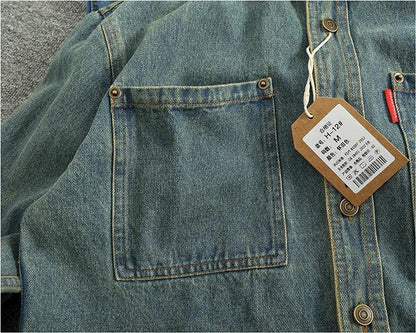American Casual Men's Long Sve Denim irt Pure Cotton Heavyweight Waed Vintage Workwear Layering irt Jaet