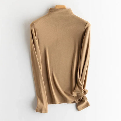SuyaDream, Women Bottoming T Shirt, Silk Viscose Blend, Long Sleeves, Solid Basic Thermal  Shirt, 2024 Autumn Winter Top