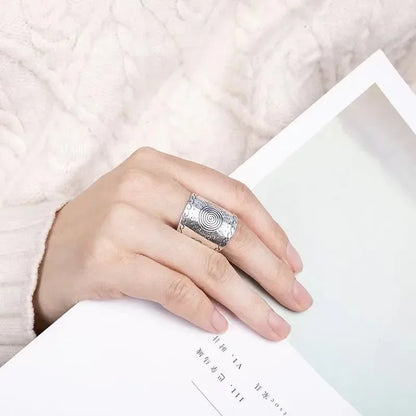 Carven Design Ethnic Style Wide Ring 925 Thai Silver Craft Vintage sunflower Mens Rings Domineering Banquet Jewelry Opening
