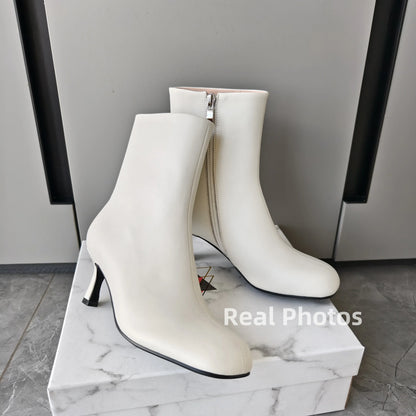 FEDONAS Fashion Women Genuine Leather Thin High Heels Warm Autumn Winter Ankle Boots Round Toe Short Elegant Short Boots Shoes