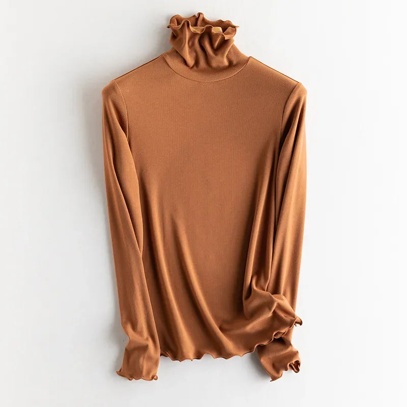 SuyaDream, Women Bottoming T Shirt, Silk Viscose Blend, Long Sleeves, Solid Basic Thermal  Shirt, 2024 Autumn Winter Top