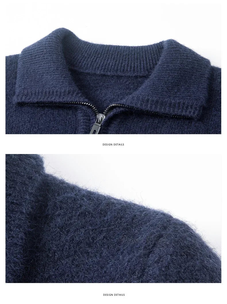 New Men Cashmere Sweater for Warm Comfort Knitted Long Sleeved O-neck Zipper Pullover Alpaca Sweater Male Brand
