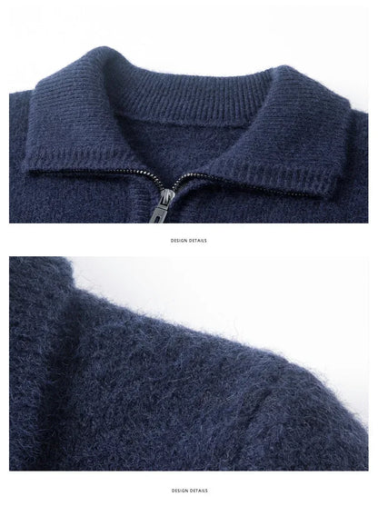 New Men Cashmere Sweater for Warm Comfort Knitted Long Sleeved O-neck Zipper Pullover Alpaca Sweater Male Brand