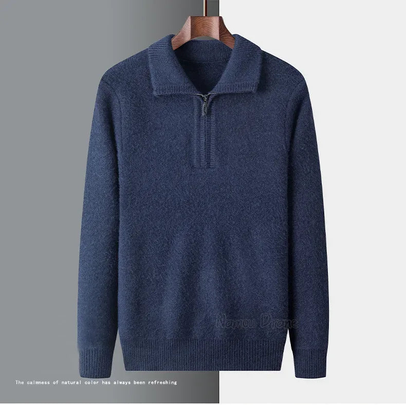 New Men Cashmere Sweater for Warm Comfort Knitted Long Sleeved O-neck Zipper Pullover Alpaca Sweater Male Brand