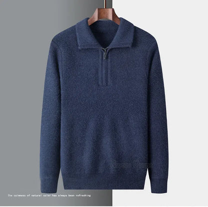 New Men Cashmere Sweater for Warm Comfort Knitted Long Sleeved O-neck Zipper Pullover Alpaca Sweater Male Brand