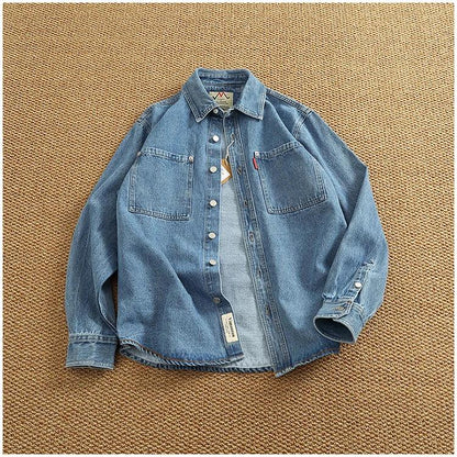 American Casual Men's Long Sve Denim irt Pure Cotton Heavyweight Waed Vintage Workwear Layering irt Jaet