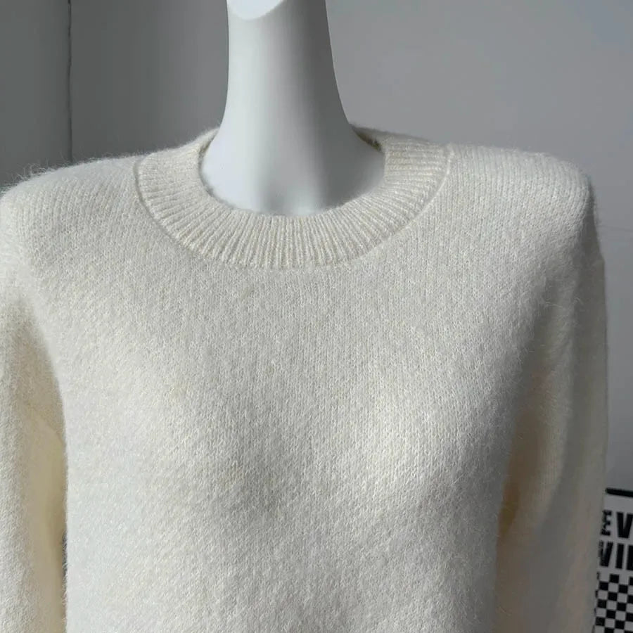 Hirsionsan Basic O Neck Basic Sleeve Sweater Women 2025 Oversized Short Knitted Wool Pullover Female Casual Thick Warm Soft Tops