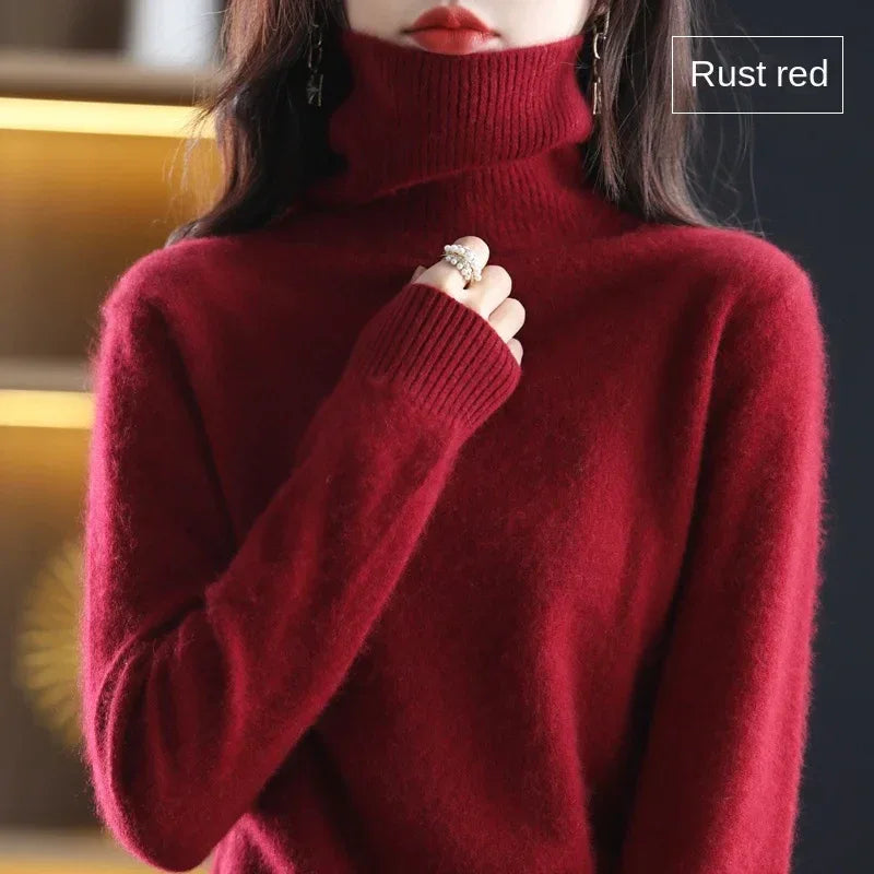 New Women's Clothing For Autumn/Winter 2024 100% Mink Plush Turtleneck Pullover Sweater Ladies Cashmere Sweater Dbr-018