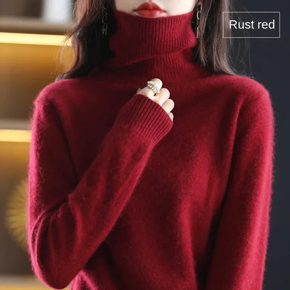 New Women's Clothing For Autumn/Winter 2024 100% Mink Plush Turtleneck Pullover Sweater Ladies Cashmere Sweater Dbr-018