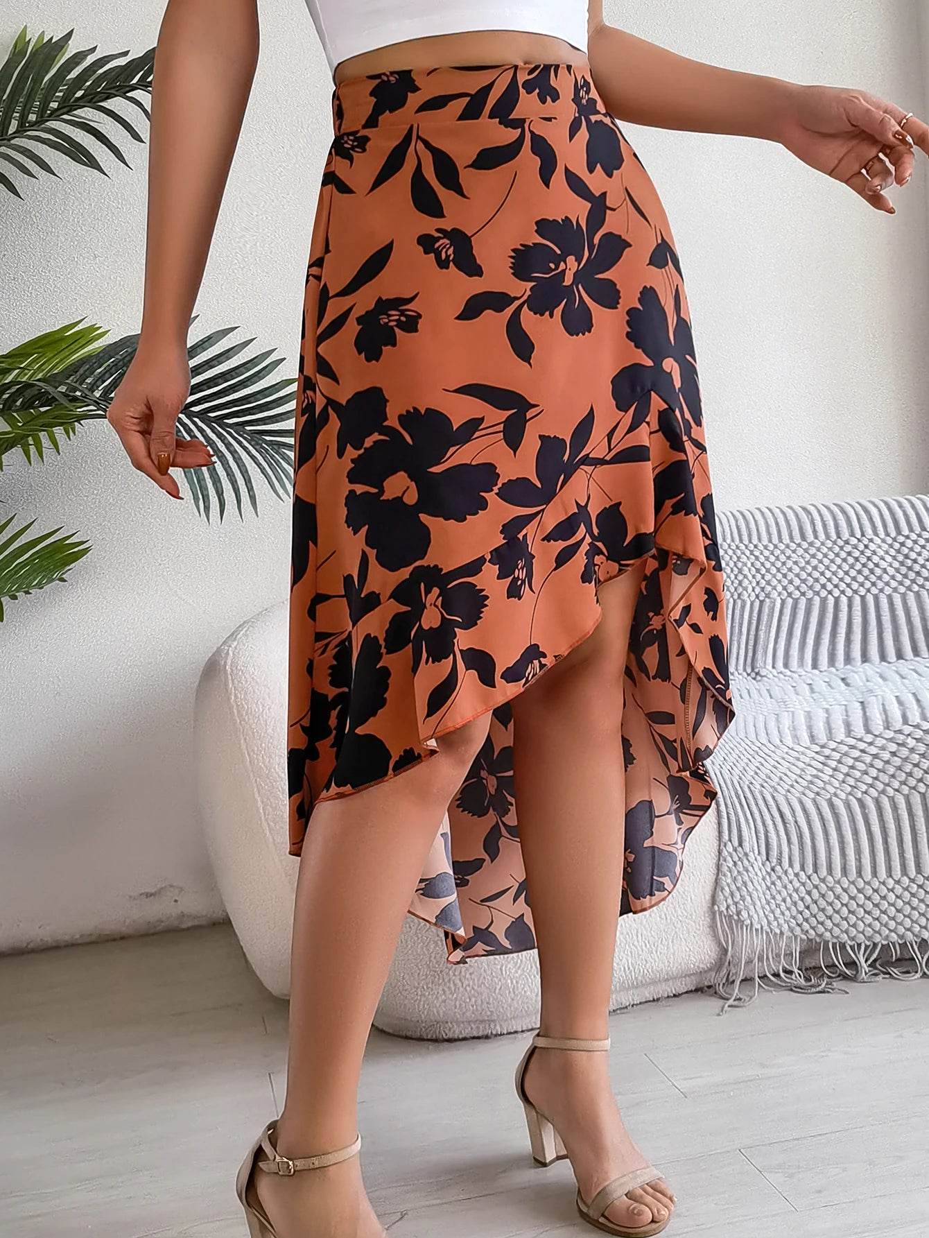 Floral High-Low Midi Skirt - Montero Milan