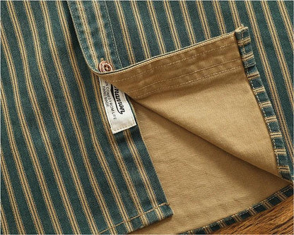 Retro Waed Distred Blue Vertical Stripe Trendy Denim irt Men's Loose American Long Sve Workwear irt Coat