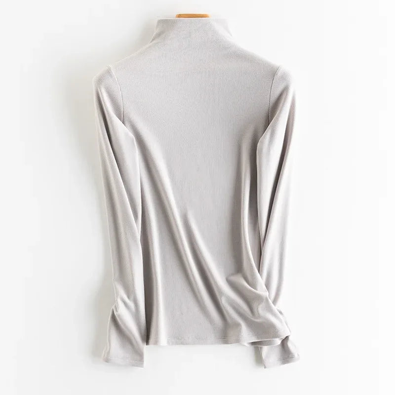 SuyaDream, Women Bottoming T Shirt, Silk Viscose Blend, Long Sleeves, Solid Basic Thermal  Shirt, 2024 Autumn Winter Top