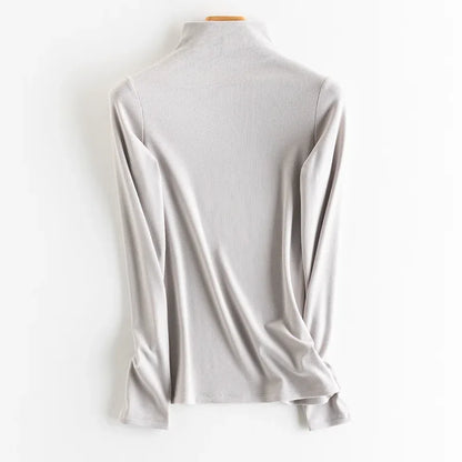 SuyaDream, Women Bottoming T Shirt, Silk Viscose Blend, Long Sleeves, Solid Basic Thermal  Shirt, 2024 Autumn Winter Top