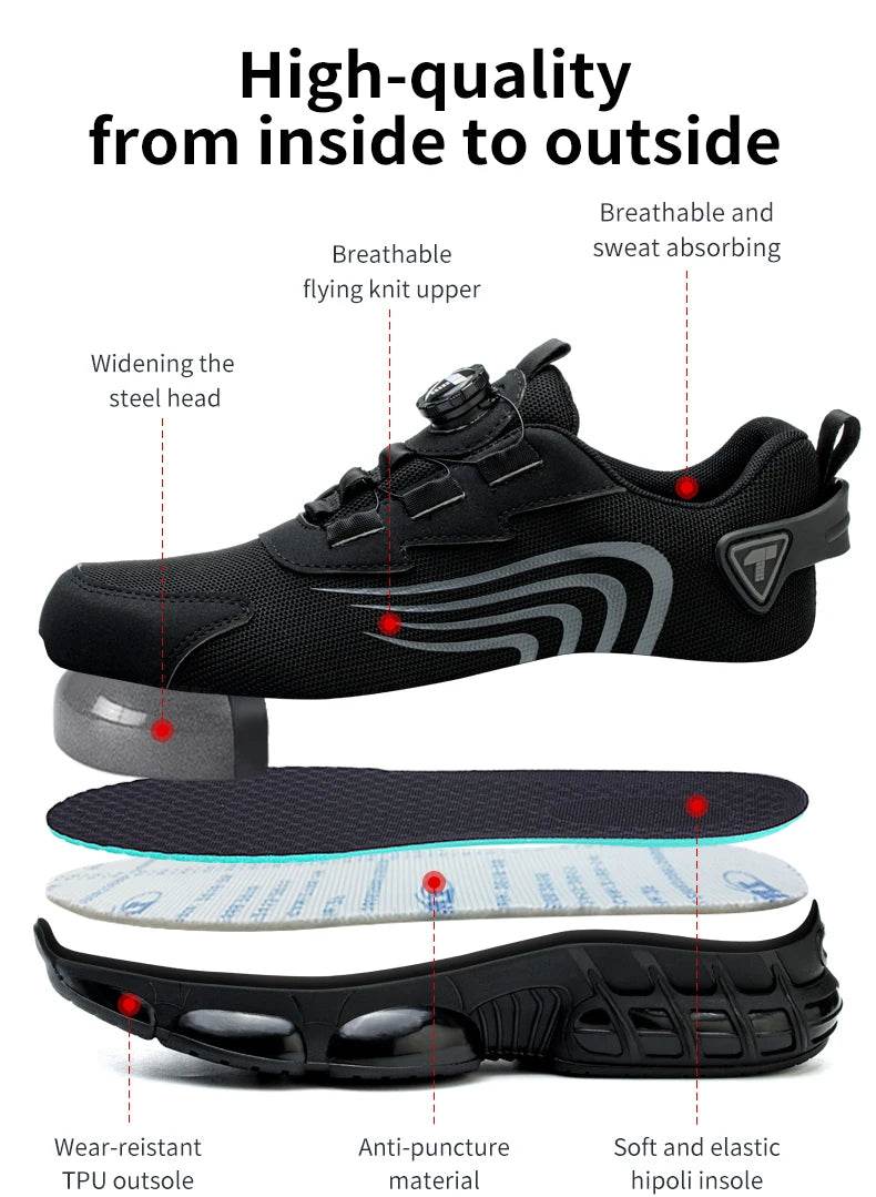 Rotary button new safety shoes for men, anti-impact and anti-piercing work shoes, fashionable men's sports shoes, and safety pro - Montero Milan