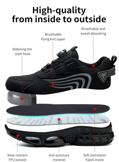 Rotary button new safety shoes for men, anti-impact and anti-piercing work shoes, fashionable men's sports shoes, and safety pro - Montero Milan