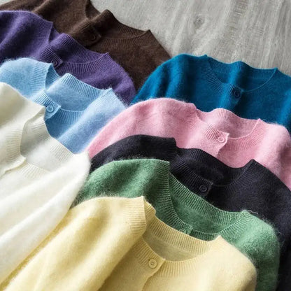 Fleece Wool-Cashmere Button Cardigan