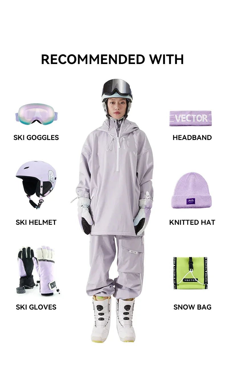 Men Women Solid Color Ski Jacket Ski Pants Warm Windproof Winter Overalls Hoodie Waterproof Outdoor Sports Clothing Snowboard