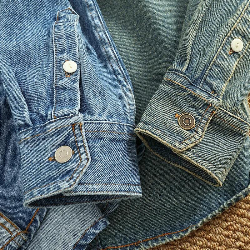American Casual Men's Long Sve Denim irt Pure Cotton Heavyweight Waed Vintage Workwear Layering irt Jaet