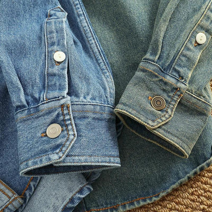American Casual Men's Long Sve Denim irt Pure Cotton Heavyweight Waed Vintage Workwear Layering irt Jaet