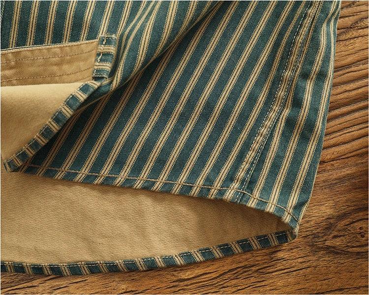 Retro Waed Distred Blue Vertical Stripe Trendy Denim irt Men's Loose American Long Sve Workwear irt Coat