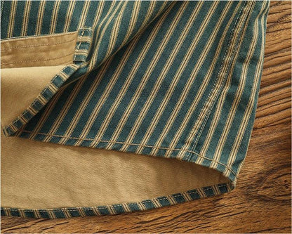 Retro Waed Distred Blue Vertical Stripe Trendy Denim irt Men's Loose American Long Sve Workwear irt Coat