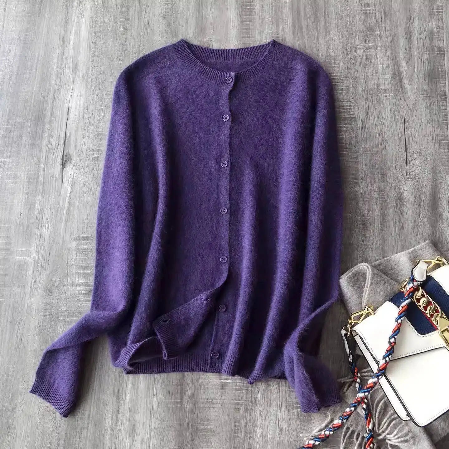 Fleece Wool-Cashmere Button Cardigan