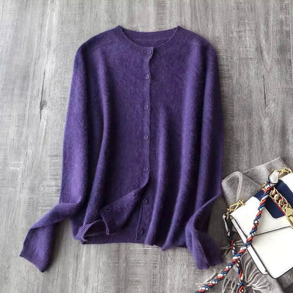Fleece Wool-Cashmere Button Cardigan