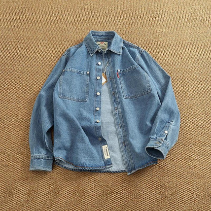 American Casual Men's Long Sve Denim irt Pure Cotton Heavyweight Waed Vintage Workwear Layering irt Jaet