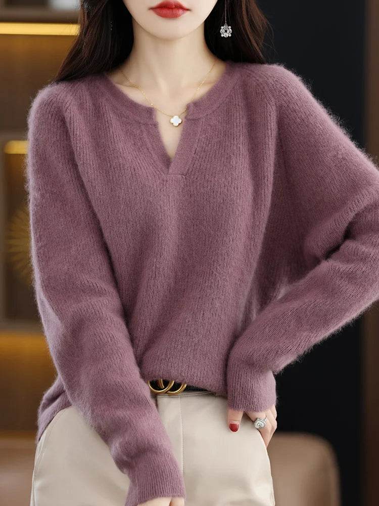Elegant V-Neck Mink Cashmere Sweater - Montero Milan