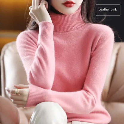 New Women's Clothing For Autumn/Winter 2024 100% Mink Plush Turtleneck Pullover Sweater Ladies Cashmere Sweater Dbr-018