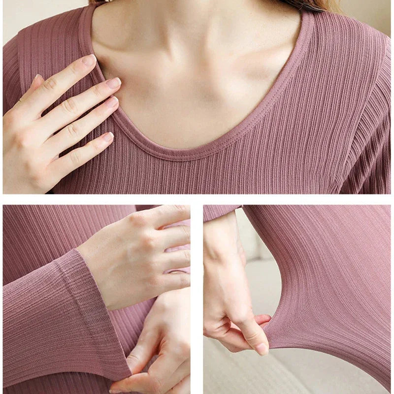 1 Set Warm Thermal Underwear Sexy Ladies Intimates Long Johns Women Shaped Sets Female Middle Collar Thermal Shaping Clothes