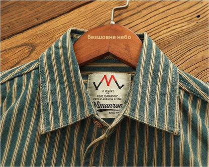Retro Waed Distred Blue Vertical Stripe Trendy Denim irt Men's Loose American Long Sve Workwear irt Coat