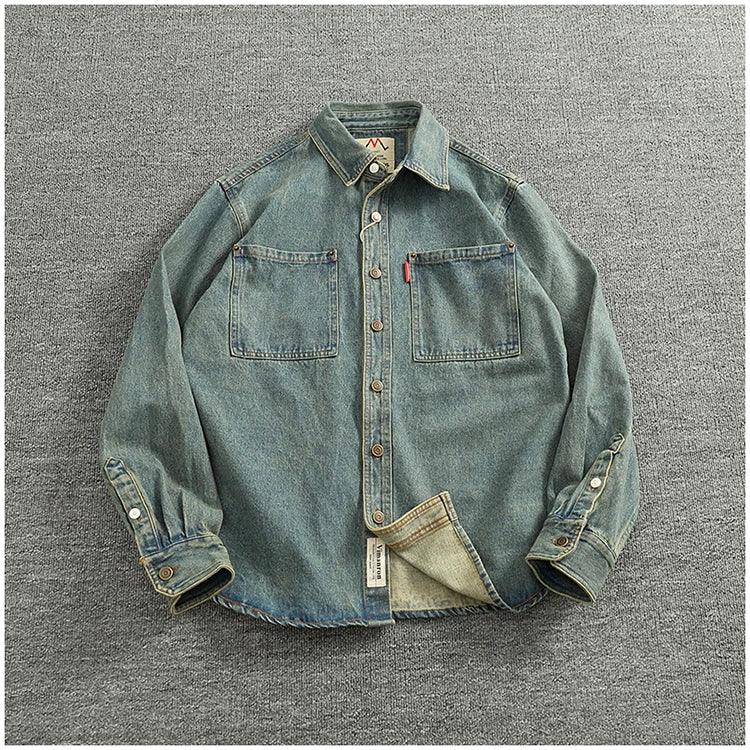 American Casual Men's Long Sve Denim irt Pure Cotton Heavyweight Waed Vintage Workwear Layering irt Jaet