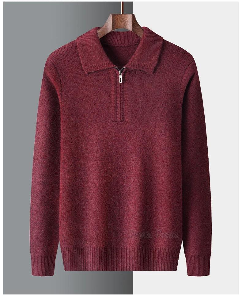 New Men Cashmere Sweater for Warm Comfort Knitted Long Sleeved O-neck Zipper Pullover Alpaca Sweater Male Brand