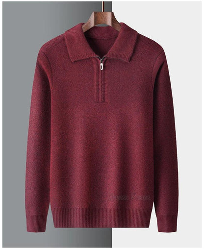 New Men Cashmere Sweater for Warm Comfort Knitted Long Sleeved O-neck Zipper Pullover Alpaca Sweater Male Brand