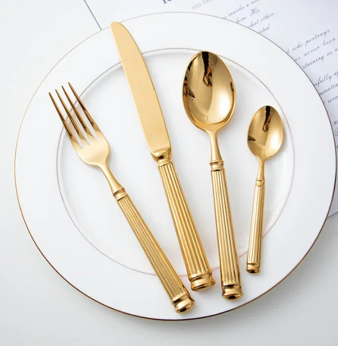 4pcs Bright 18/10 Stainless Steel Luxury Cutlery Set Dinnerware Tableware Knife Spoon Fork Flatware Dishwasher Safe Utensils