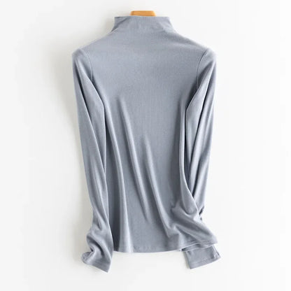 SuyaDream, Women Bottoming T Shirt, Silk Viscose Blend, Long Sleeves, Solid Basic Thermal  Shirt, 2024 Autumn Winter Top