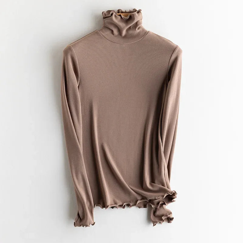 SuyaDream, Women Bottoming T Shirt, Silk Viscose Blend, Long Sleeves, Solid Basic Thermal  Shirt, 2024 Autumn Winter Top