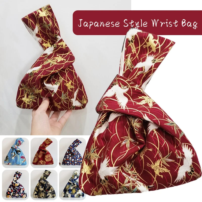 Japanese Style Knot Wrist Bag Canvas Mobile Phone Bag Literary Art Retro Coin Purse Shopper Handbags Phone Keys Bags