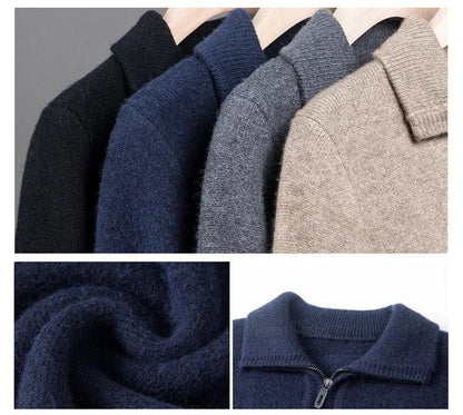 New Men Cashmere Sweater for Warm Comfort Knitted Long Sleeved O-neck Zipper Pullover Alpaca Sweater Male Brand