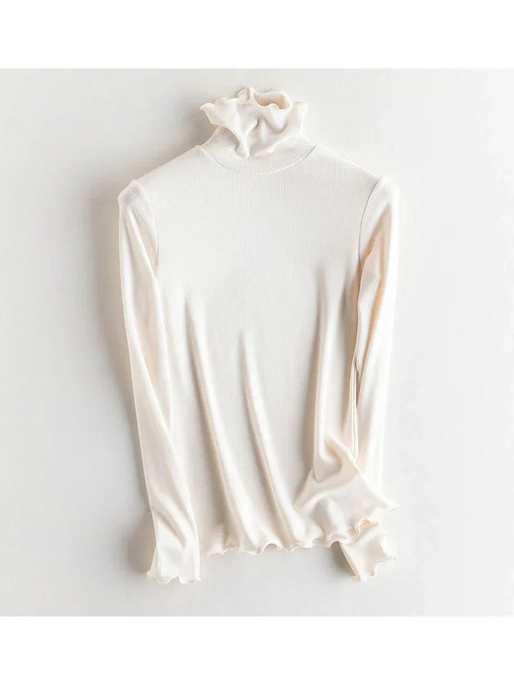 SuyaDream, Women Bottoming T Shirt, Silk Viscose Blend, Long Sleeves, Solid Basic Thermal  Shirt, 2024 Autumn Winter Top
