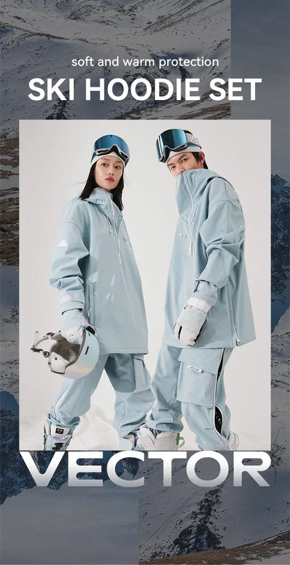 Men Women Solid Color Ski Jacket Ski Pants Warm Windproof Winter Overalls Hoodie Waterproof Outdoor Sports Clothing Snowboard