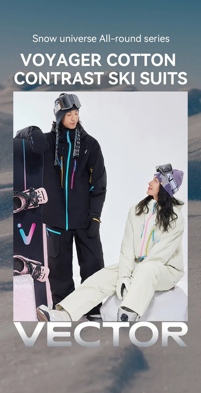 VECTOR Men and Women Cotton Contrast Skiing Top Waterproof and Durable Warm Snowboard Ski Double Board Single Board Outdoors
