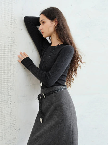 FSLE【Premium Series】German Biella Wool Autumn Super Fine Washable Seamless One-Piece Mock Neck Thermal Base Layer Shirt Women