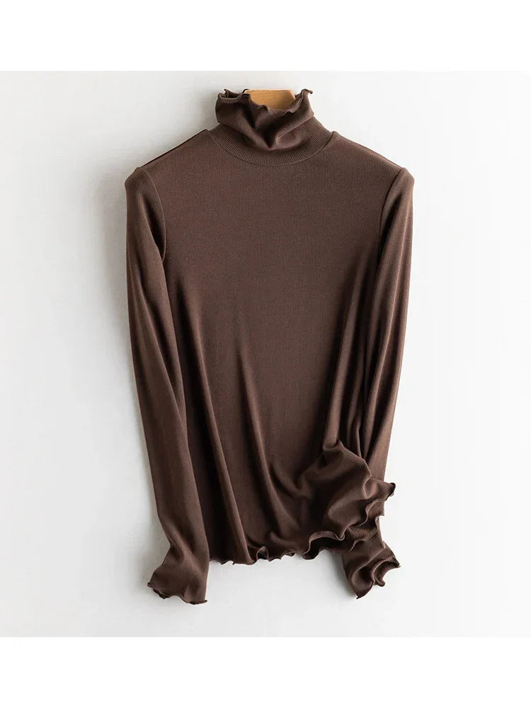 SuyaDream, Women Bottoming T Shirt, Silk Viscose Blend, Long Sleeves, Solid Basic Thermal  Shirt, 2024 Autumn Winter Top